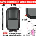 RV Murts Trailer Window 15"x22", Tempered Glass with Screen & Trim Kit, 1-1/2" Wall Fit for Teardrop Camper, Cargo, Travel Motorhome, Vertical Slide.(Aluminum, Shatterproof, Cold Insulation)
