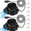 2-Pack Air Blower Fan for Inflatables, 12V 1.5A Replacement Blower Fan with 2.0A Adapter and 5 LEDs Bulbs Light for Halloween and Christmas Inflatables (IP68 Waterproof, 3200RPM, 5.0 * 5.0'')