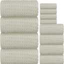 12 Piece Light Brown Waffle Bath Towel Set, 100% Cotton