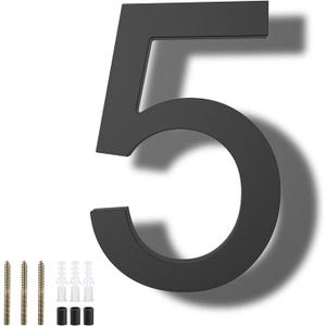 DEWEL 8 inch Floating Large House Numbers for Outside, Black Modern House Address Numbers Decor for 911 Visibility Signage with Nail Kits (House Number 5)
