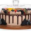 Bellsal Cake Stand with Clear Acrylic Dome Lid, 12in Acacia Wood Cake Holder with Lid, Cake Plate with Lid for Baking Gifts, Cake Display Server Tray for Birthday Party Weddings
