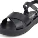 Soda CHESTER ~ Women Flat Sandals Flatform Ankle Buckle Criss Cross Band Straps Sandals Shoes (Gold Raffia, 6) (Black)