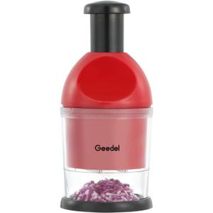 Geedel Food Chopper, Easy to Clean Manual Hand Vegetable Chopper Dicer, Dishwasher Safe Slap Onion Chopper for Veggies Onions Garlic Nuts Salads Red