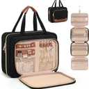 Wedama Toiletry Bag for Women, Hanging Travel Toiletry Bag with Jewelry Organizer Compartment Large Makeup Bag, PVC Waterproof Cosmetic Travel Bag for Travel Business Trips Camping Bathroom, Black