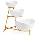 LAUCHUH 3 Tier Serving Stand Serving Dishes for Entertaining Porcelain Oval Bowl Set Tiered Serving Tray for Fruit, Vegetable, Nuts, Salad, Chip Dip Bowl Set for Easter, Mother's Day, Gold