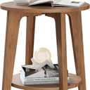 Simple Trending Round Side Table, Small End Table, Nightstand Bedside Table with Tapered Legs, for Living Room, Rustic Walnut