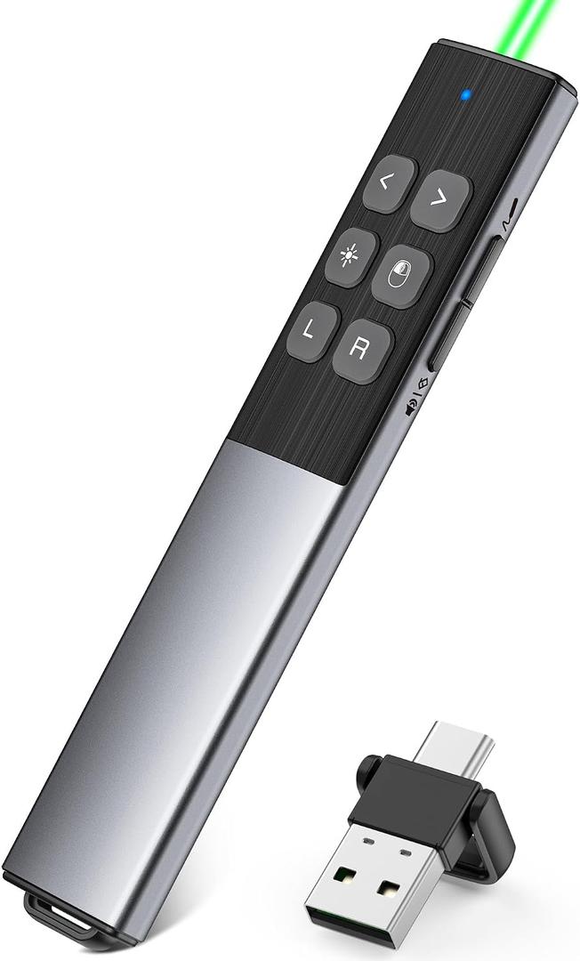 Wireless Rechargeable Presentation Clicker- Presentation Remote with Air Mouse Control, Gyro Volume Adjustment & Ink Annotation- Clicker for PowerPoint, Keynote on Mac, PC, Laptop