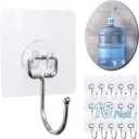 15 pack Large Adhesive Wall Hooks, Damage-Free Waterproof Rustproof 33Ib Max Heavy Duty Hanging Clear Seamless Sticky Utility Hooks, Towel Coat Hangers for Home, Kitchen, Bathroom (Round Head)