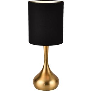 KUNJOULAM Modern Table Lamp, 17.3" Small Desk Light with Brass Metal Droplet Base, Black Cylinder Linen Drum Shade, Nightstand Lamp for Bedroom Living Room Nightstand Office