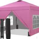 GDY 10x10 Pop Up Canopy Tent with 4 Sidewalls, Easy Set up with One Push Lift Outdoor Silver Coated Beach Gazebos, Carpas with 4 Sandbags, for Outdoor, Parties,Camping, Pink.