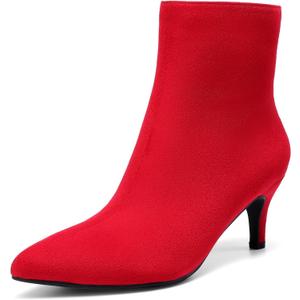 DREAM PAIRS Women's Kitten Heel Ankle Boots Pointed Toe Side Zipper Fall Leather Ankle Booties for Office Work (6.5, Red)
