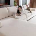 Sectional Couch Covers, Wear Resistant Stretch Sofa Covers Washable Soft Couch Cushion Covers Anti Slip Furniture Protector Sofa Slipcovers for Pets(1 Piece Chaise Cover, Ivory)
