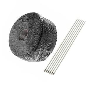 Titanium Exhaust Wrap 2" x 16.5' Roll for Motorcycle Fiberglass Heat Shield Tape with Stainless Ties