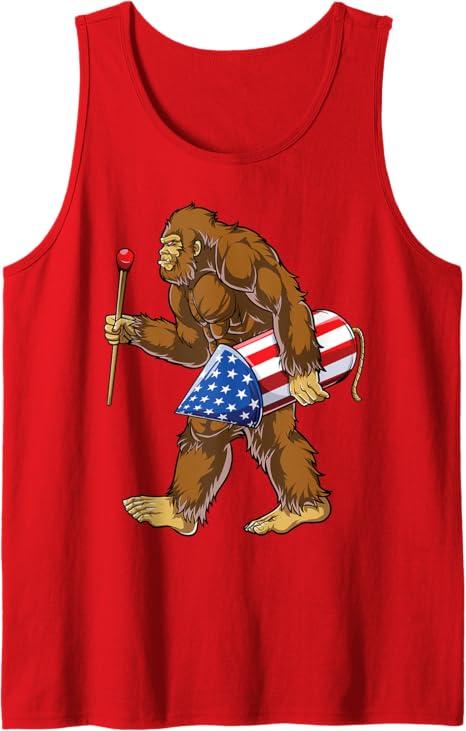 Bigfoot Fireworks 4th Of July Funny Boys Men Sasquatch Lover Tank Top, Red, S Bigfoot Fireworks 4th Of July Funny Boys Men Sasquatch Lover Tank Top, Red, S