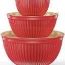 Omniware Simsbury Mixing Bowls, Set of 2 - Nesting Stoneware Bowls for Baking & Cooking - 30 oz, 75 oz, 112 oz - Dishwasher Safe, Durable Kitchen Essentials for Everyday Use (Red)