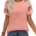 WIHOLL Womens Summer Tops Color Block Short Sleeve Raglan Shirts Spring Fashion Clothes Vacation Outfits Size Large