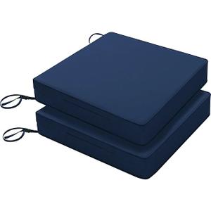 Favoyard Patio Chair Cushions 24 x 24 x 4 Inch Waterproof Outdoor Seat Cushions for Patio Furniture 3-Year Color Fastness Garden Sofa Couch Pads with Handle & Adjustable Straps Set of 2, Blue