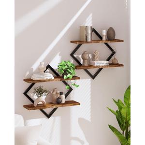 CHOEZON Floating Shelves, Set of 2 Wall Shelves, 2-Tier Hanging Shelves, Wall Shelf Set of 2, Wall Mounted Shelves, for Living Room, Bedroom, Kitchen, Office, Study, Rustic Brown TBJ01P2BF, 15.0"l X 5.5"w X 15.0"h