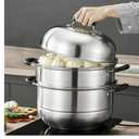 MANO Steamer Pot for Cooking 11 inch Steam Pots with Lid 2-tier Multipurpose Stainless Steel Steaming Pot Cookware with Handle for Vegetable, Dumpling, Stock, Sauce, Food