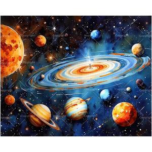 Space Paint by Numbers Kit for Adults - DIY Vibrant Galaxy with Planets and Stars Painting on Canvas 16x20 Inches, Acrylic Paint Set, Suitable for Beginners, Art for Home Decoration or Gifts