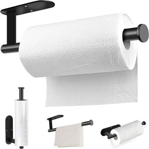 MGahyi Paper Towel Holder Wall Mount, Self Adhesive Or Drilling Under Cabinet Kitchen, 13.2 inch Stainless Steel Paper Towel Roll Rack, Towel Roll Hanger for Bathroom(Rectangle-Black)