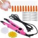 Hair Extensions Iron Fusion Keratin Hair Extensions Heat Tool Heat Connector Wand with Fusion Glue Protector Template Hair Clip Finger Protector 2 Bag Keratin Glue Granule Bead(Pink)