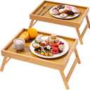 2 Pack Bamboo Bed Tray Table with Folding Legs,Breakfast Trays,Serving Tray for Food and Snack,Laptop Trays for Working(Natural) (2 PC, Natural)
