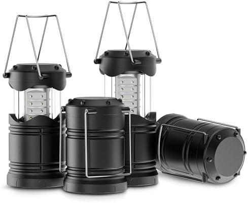 Lichamp 4 Pack LED Camping Lanterns, Battery Powered Camping Lights LED Collapsible Flashlight Portable Emergency Supplies Kit, A4BK
