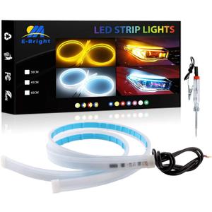 YM E-Bright Led Strip Lights for Cars, SUV, Motorcycle Daytime Running Lights Turn Signal Bulb DRL Sequential Switchback Led Strip Amber/Yellow & White (2Pcs 60CM/24 Inch)