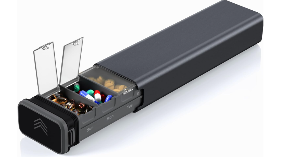 7 Day Weekly Metal Pill Organizer Travel, Kursoaya Premium Aluminum Daily Pill Box, Cute Portable Pill Case, Large Capacity Pill Holder for Supplements, Pills, Vitamins, Medicine (Matte Gray)