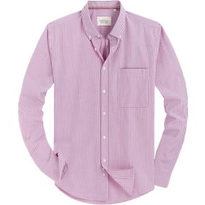 Alimens & Gentle Mens Solid Oxford Shirt Long Sleeve Dress Shirt Work Casual Button Down Shirts with Pocket (3X-Large, Striped-pink)