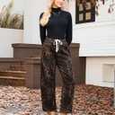 GRAPENT Barrel Jeans for Women Trendy High Waisted Pull On Wide Leg Cropped Leopard Cheetah Print Stretchy Denim Pants (Medium)