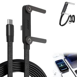 Invisible Holder Charger Cable with Stand 2-in-1 Sideways USB-C Fast Charging Cable, 240W Braided Foldable Phone Stand Cord for Smartphones & Tablets