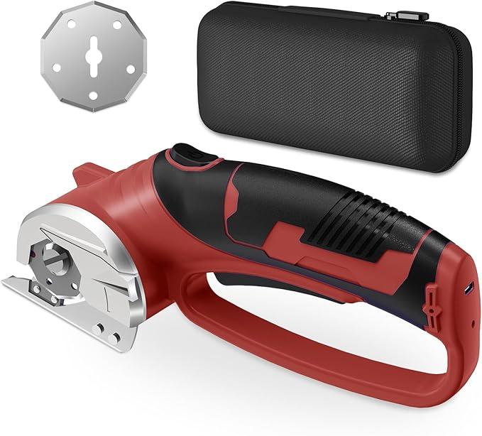 Cordless Electric Scissors, 4V Rechargeable Heavy Duty Rotary Cutter with Safety Lock & LED Light for Cardboard, Fabric, Leather, Carpet, Plastic, Crafting, Sewing, DIY & Industrial Use(Orange)