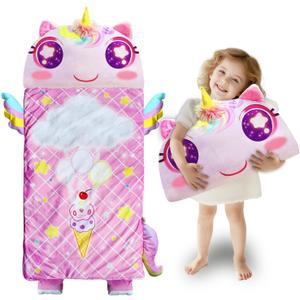 Kids Sleeping Bag, Large Unicorn Slumber Bag for Girls Boys, Portable Nap Mat, Preschool Daycare Kindergarten Birthday Gift 3-12 Yr Child