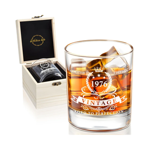 LIGHTEN LIFE 50th Birthday Gifts for Men 12 OZ,1976 Whiskey Glass in Valued Wooden Box,50th Birthday Bourbon Glass for 50 Years Old Dad,Husband,Friend,Bday Gift Ideas