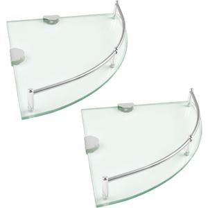 Pack of 2 Glass Corner Shelf, Corner Shower Shelf with Stainless Steel Rails, Tempered Glass Shower Caddy, Wall Mounted Glass Shelf for Bathroom Organization, 9.25x9.25x0.24 in, Silver