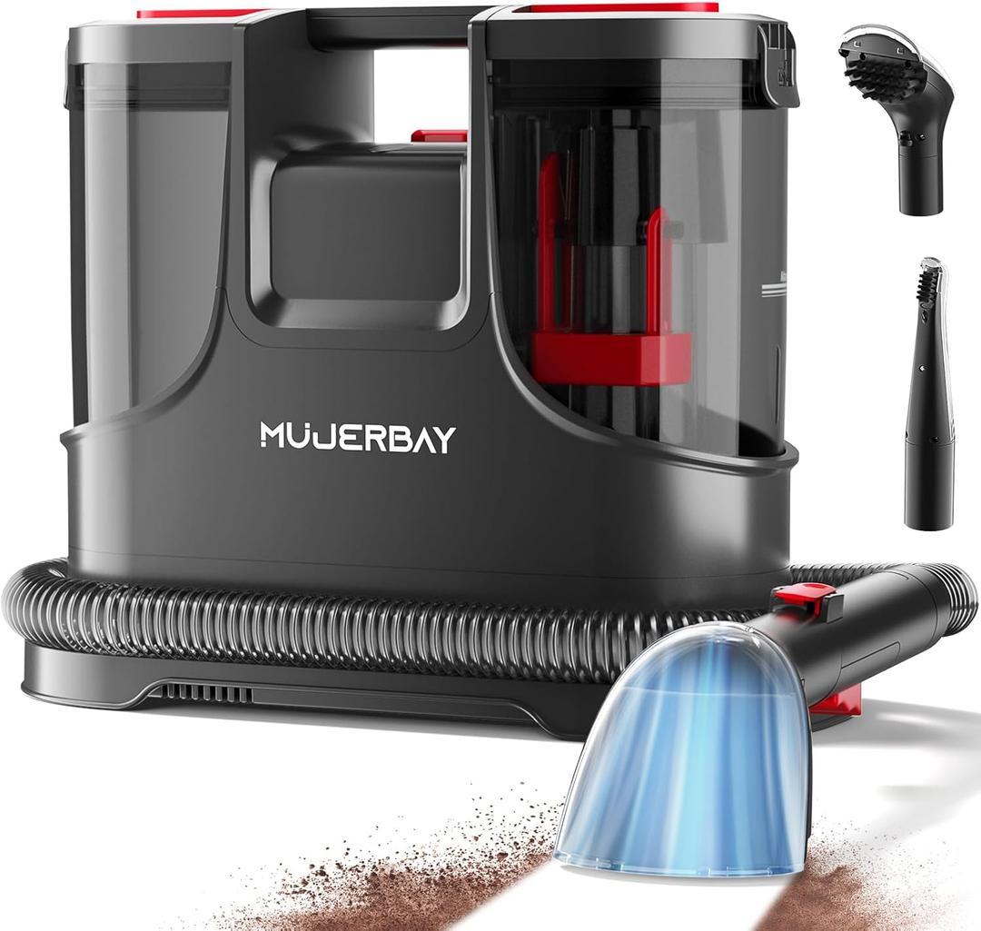 Uphosterly Carpet Cleaner Machine, MUJERBAY Portable Spot & Stain Cleaner Machine, Easy Move with Handle Shampooer, 1.5-inch Deep Cleaning Machine for Couch, Stairs, Car and Pet Messes.