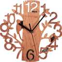 Wood Wall Clock, Tree Bird Round Wood Wall Clock Silent Non Ticking Clock Art Battery Operated Decorative Clock for Office Living Room Bedroom Decor, 23 x 23cm (Black)