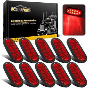 Partsam 10Pcs 6" Inch Oval Led Trailer Tail Lights Red 10 Diodes Grommet and Plug Waterproof Turn Stop Tail Brake Trailer Lights Replacement for RV Trucks, DOT Compliant