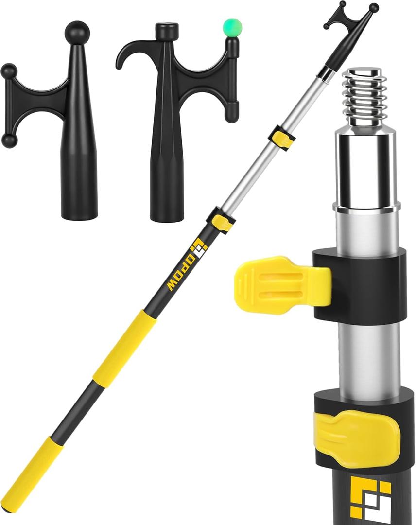 Telescoping Boat Pole with 2 Pcs Replaceable Hooks, Telescopic Pole Rust-Resistant Floating Durable Luminous Bead Hook Threaded End for Push-Pull Docking Boating Cleaning Accessories
