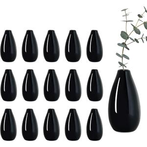 Modern Black Small Ceramic Vase Set of 16 for Living Room Bedroom 4.13'' Minimalist Fresh Flower Vases for Home Decor Office Fireplace Centerpieces Nordic Style Gift for Fake Plant 16 Pack