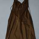 Womens Elegant Satin V Neck Backless Sleeveless Maxi Dress Silk Tie Low Back Formal Cocktail Dresses Wedding Guest (Medium, Brown)