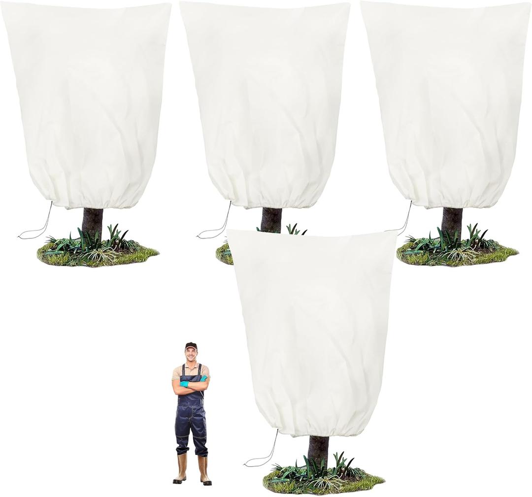 TCBWFY 95x80 Inch Huge Plant Covers Freeze Protection Frost Cloth for Outdoor Plants,2.82oz/yd Thickened Winter Tree Covers with Zipper Drawstring,4 Pack Frost Blanket from Wind,Pest and Animal (White)