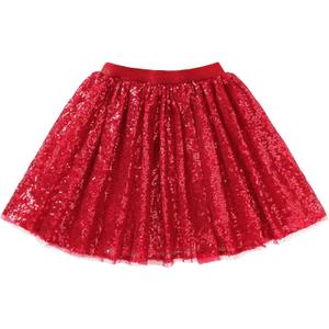 Magic Park 5-6 Y Girl Sequin Tutu Skirt Kids Holiday Short Skirt (Red, S)