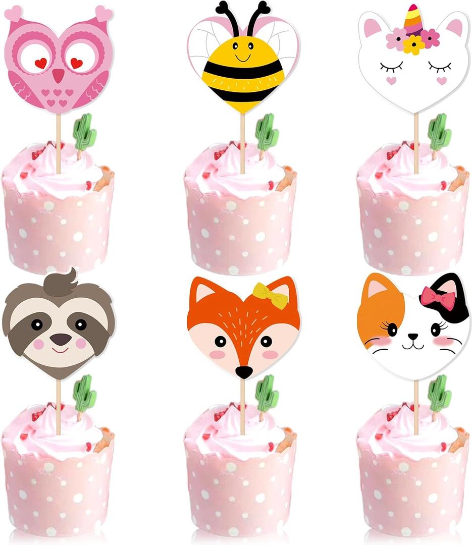 24 PCS Happy Valentine's Day Cupcake Toppers Valentines Day Cupcake Toppers Birthday Decorations Party Supplies Decorations Decor for Love Theme be Mine Wedding Engagement Bridal Shower