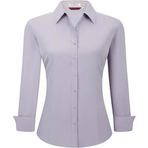 Alex Vando Womens Dress Shirts Wrinkle Free Regular Fit Long Sleeve Stretch Work Shirt (Small, Lt Grey)