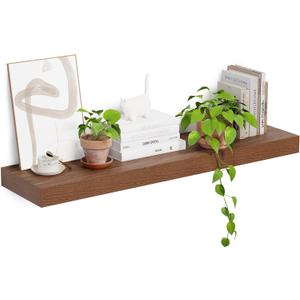 Heimlove 12 Inch Deep Floating Shelves, 48 x 12 inches Long Wall Shelf, Rustic Wood Wall Shelves for Fireplace Mantel, Set of 1 (Walnut)