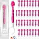 Disposable Mini Travel Toothbrush Bulk with Toothpaste 5in1 60Ct Portable Toothbrushes Set Floss Pick Tongue Scraper Cruise and Travel Essentials (Pink)