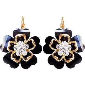 Navachi 18k Gold Plated White Crystal Acetate Blooming Flowers Leverback Earrings